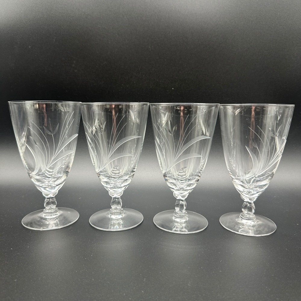 4 Vintage Fostoria Wheat Style Cut Stemmed Tumblers Marilyn Shape